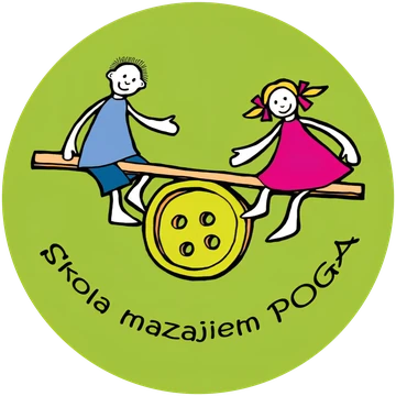 Skola mazajiem POGA logotips — divi bērni šūpojas uz pogas
